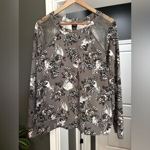 Disney Gray Floral Long Sleeve Tee